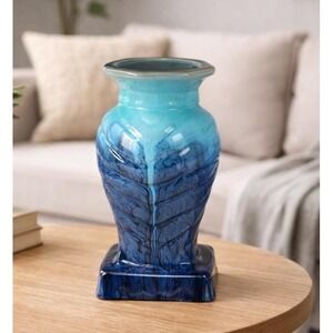 Vintage Drip Glaze Vase Blue Ceramic Sculptural Art Pottery